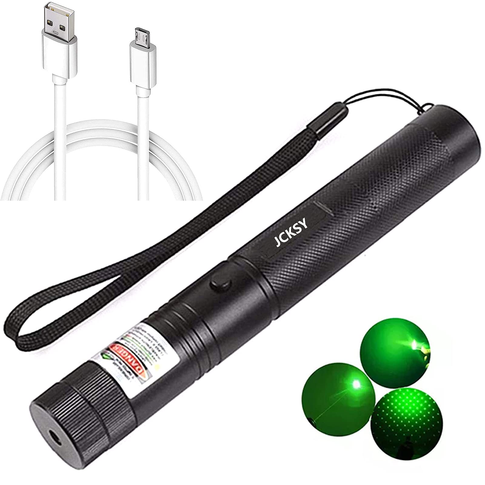 USB or AC Direct-Rechargeable Power 532nm Green Laser Pointer Pen With Star Cap