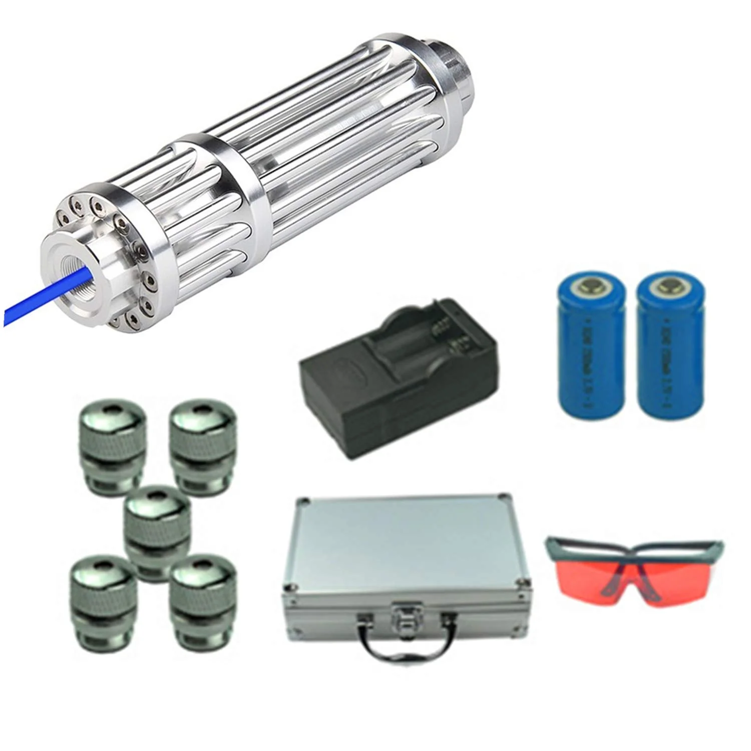 BX6-II 450nm  Adjustable Focus Blue  laser pointer & Battery & Charger & Goggles 